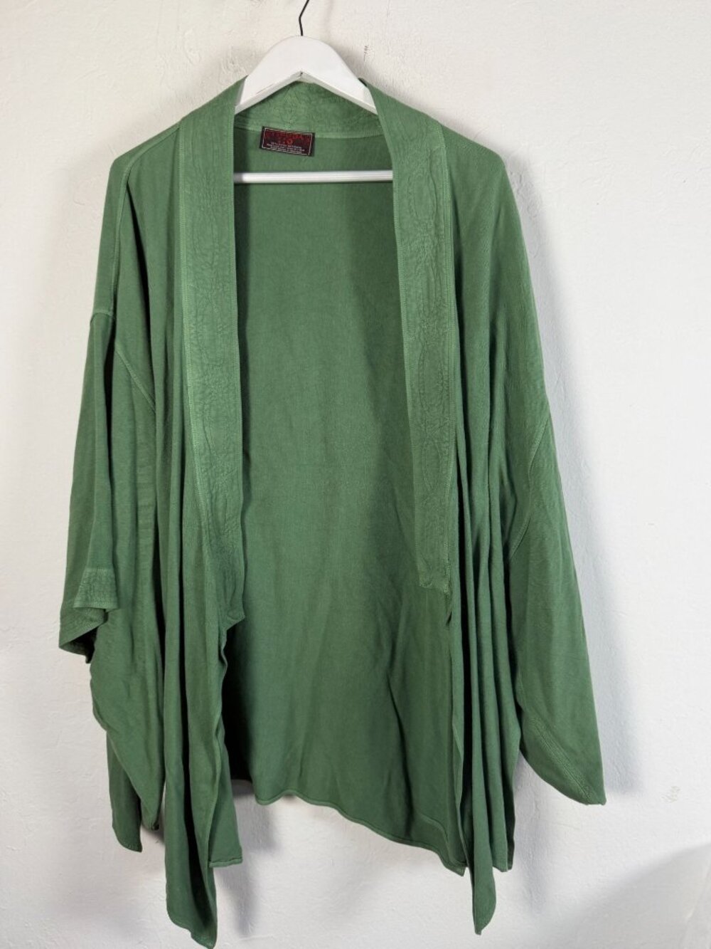 Tienda Ho Womens Sage Green Hand Woven Waterfall Open Front Kimono Cardigan